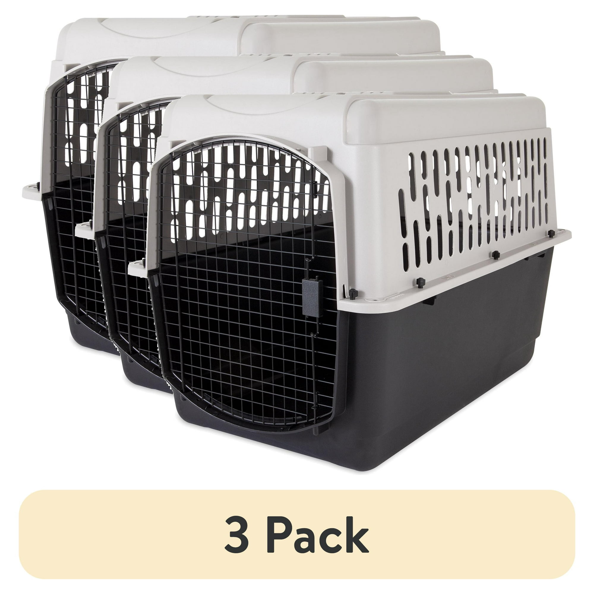 (3 pack) Vibrant Life Large Plastic Hard-Sided Pet Carrier, Black and Gray, 90 lb Limit