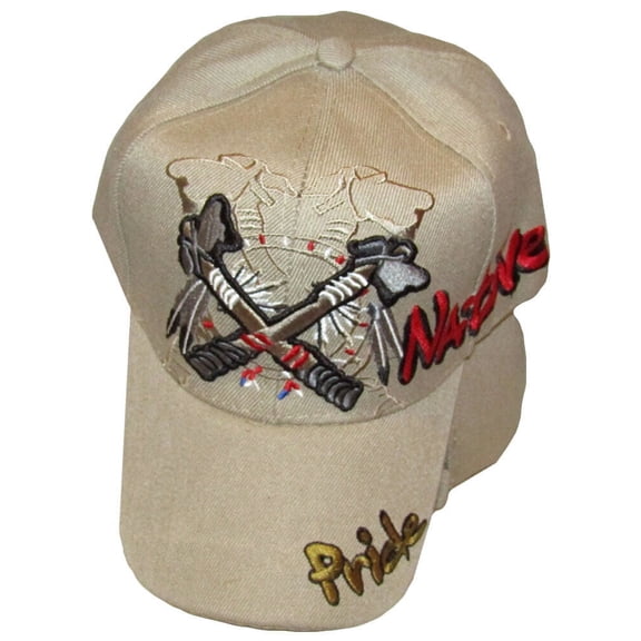 Native Pride Tomahawk Khaki Tan Embroidered Hat Cap