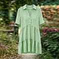 thumbnail image 6 of SAWOBUUN Womens Summer Gingham Shirt Dress Casual Short Sleeve V Neck Button Tiered Mini Dress Casual Plaid Dress, 6 of 7