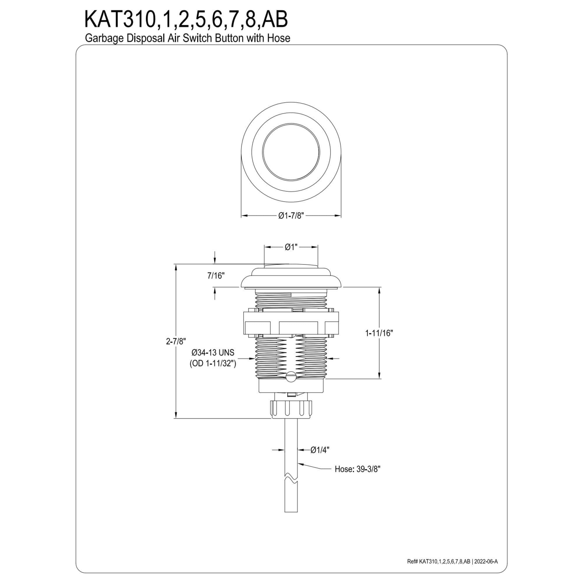 Kingston Brass KAT312 Trimscape Garbage Disposal Air Switch Button in Polished Brass