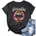 thumbnail image 2 of Trendfront Womens Crewneck T Shirts Rock N Roll Short Sleeve Leopard Lips Guitar Graphic Vintage Band Casual Tee Shirts, 2 of 3
