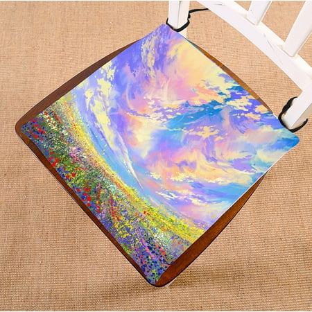 

PHFZK Landscape Nature Scenery Chair Pad Colorful Wild Flowers under Beautiful Clouds Seat Cushion Chair Cushion Floor Cushion Two Sides Size 18x18 inches