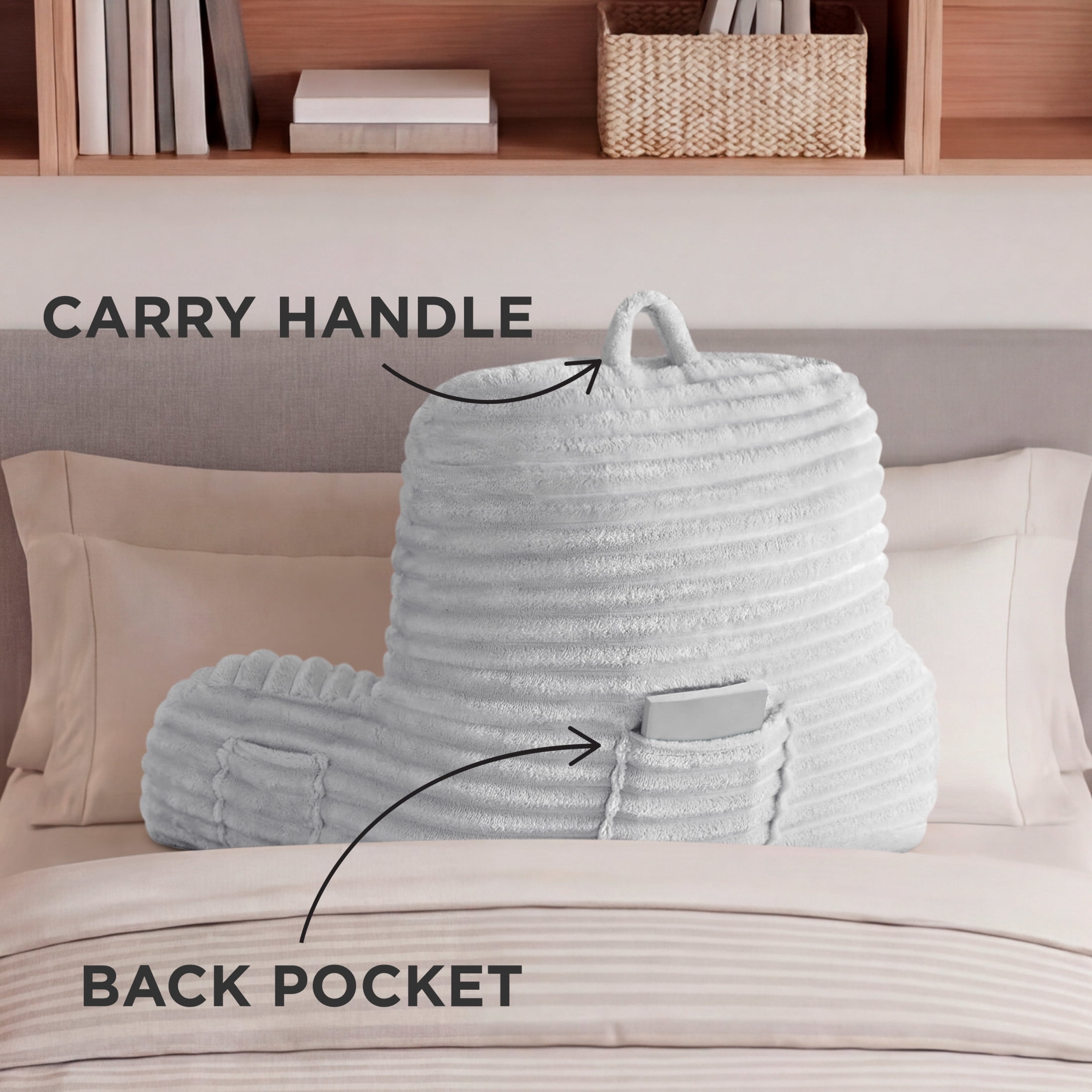 The Sheet Lab Ribbed Plush Backrest Pillow, Gray, 29" x 24.5" x 10.5"