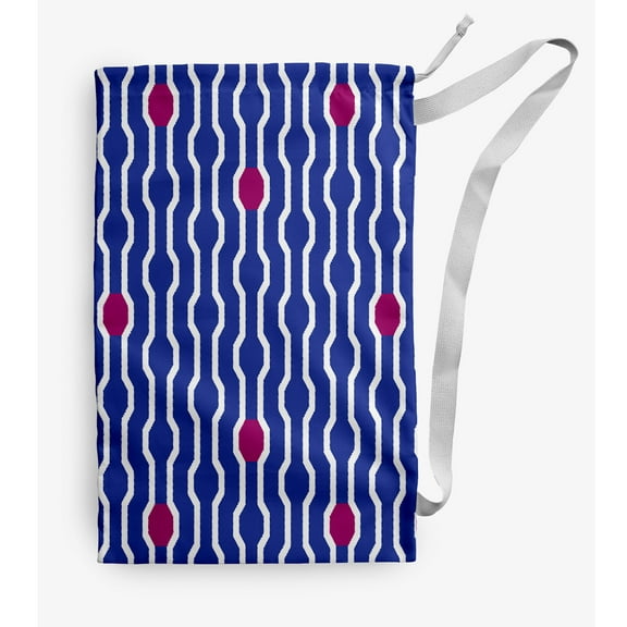 Simply Daisy Canvas Nuts & Bolts Geometric 18 x 29 in Blue Laundry Bag
