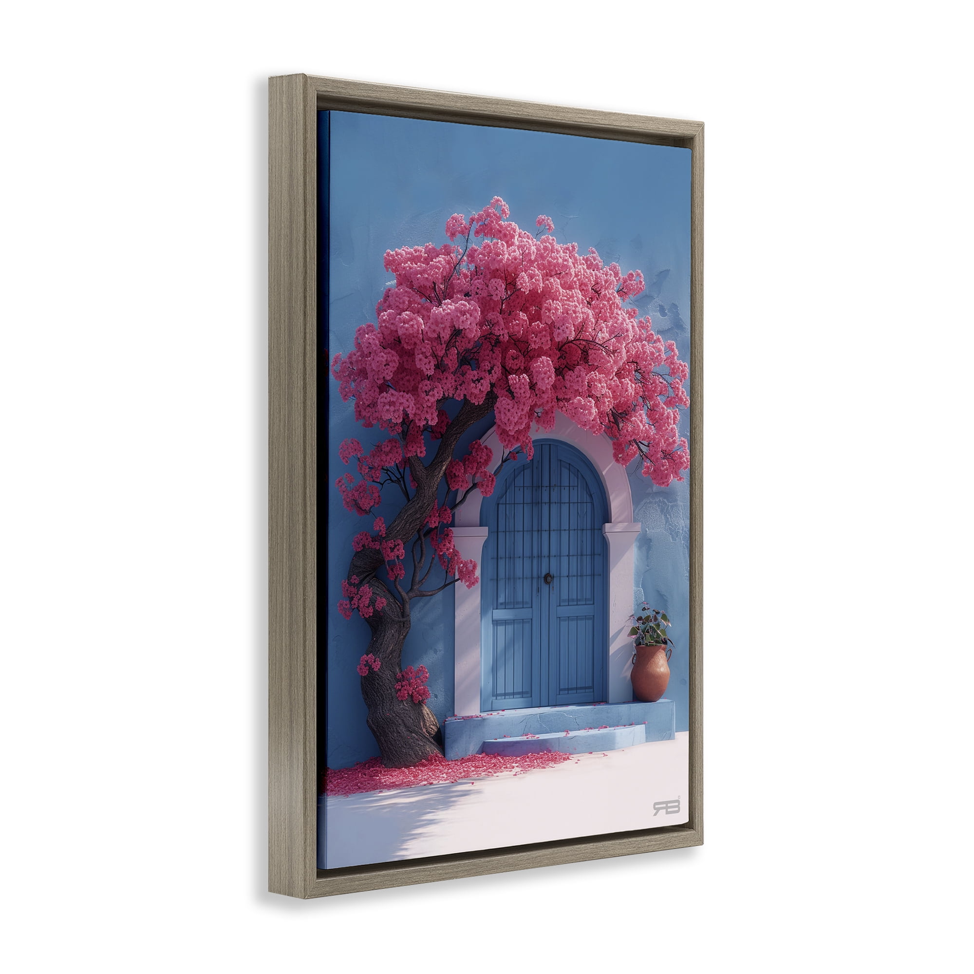 Stupell Industries Tree Circling Doorway Buildings & Architecture Painting Brown Floater Framed Canvas Art Print Wall Art, 21 x 31