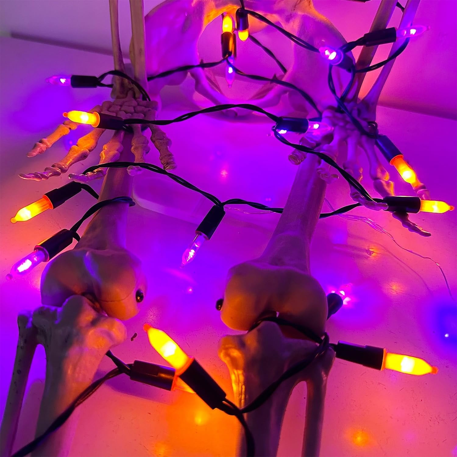50 LED Outdoor Halloween Lights, 16 FT Mini String Light with 8 Modes, Waterproof Battery Operated Tree Lights for Indoor Outdoor Patio Garden Party Wedding Decoration, Orange & Purple