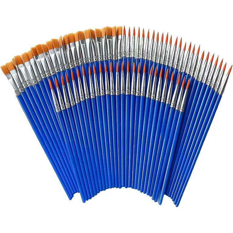 100 Pcs Paint Brushes Bulk for Kids/Students/Starter/Teens/Children ，Round  Flat Small Brush Set for Art Class Painting/Painting Party/Acrylic