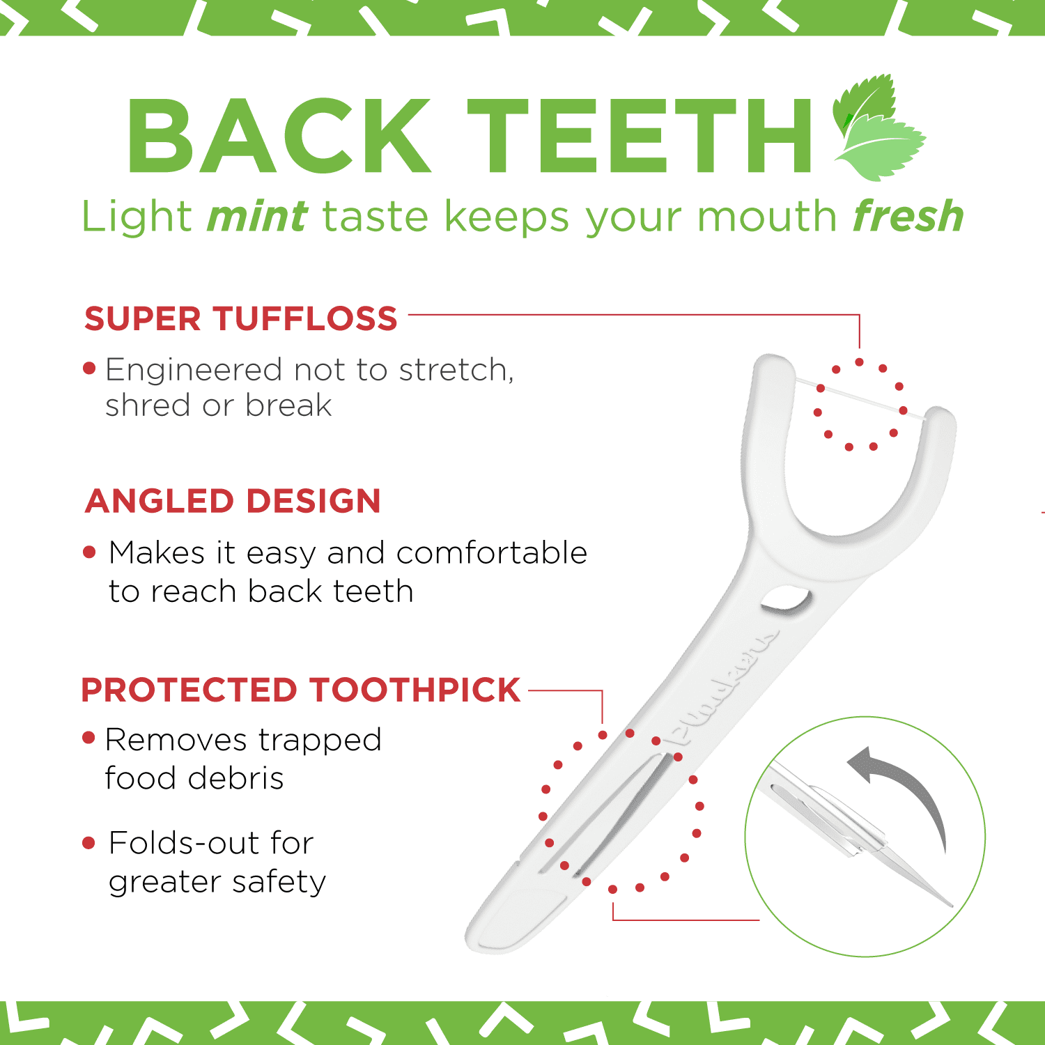 Plackers Back Teeth Micro Mint Dental Floss Picks - 75 Count (Pack of 4)