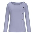 thumbnail image 4 of WREESH Womens Fashion Dressy Tops Solid Color Long Sleeve Round-Neck Keeping Warm Side Button Tops Blouse Pullover Purple, 4 of 7