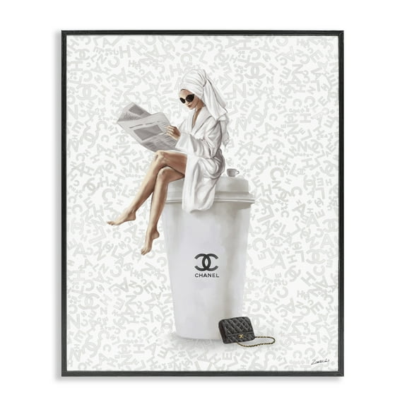 Stupell Industries Glam Girl Bathrobe Typography Painting Black Framed Art Print Wall Art, 11 x 14