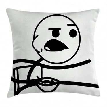 Humor Decor Throw Pillow Cushion Cover, Funny Stickman on the Table with Grumpy Forever Alone Facial Expression Design, Decorative Square Accent Pillow Case, 16 X 16 Inches, Black White, by Ambesonne