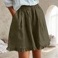 thumbnail image 2 of Shorts for Women 2026 Summer Elastic Waist Wide Leg Ruffle Hem Flowy Casual Beach Shorts with Pockets, 2 of 7