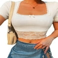 thumbnail image 1 of Women Summer Short Top Shirt  Short Sleeve Low Chest Ribbed Crop Tops, 1 of 5