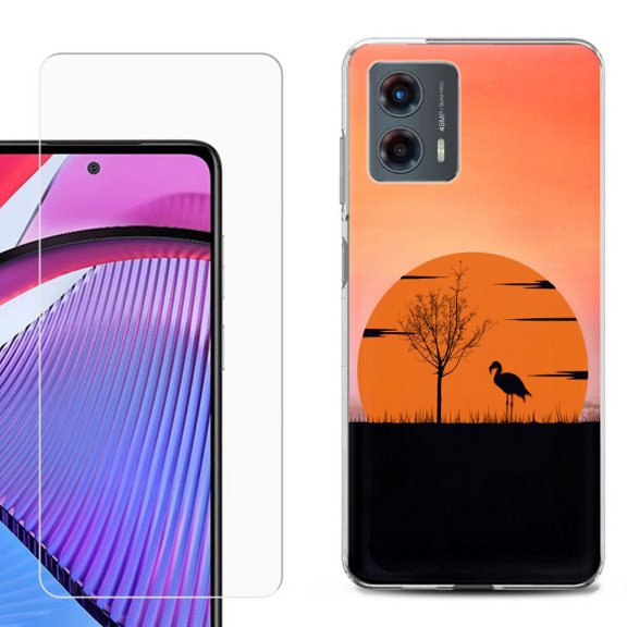 OneToughShield ® Compatible with Motorola Moto G 5G 2023, Shockproof Phone Case, with Tempered Glass Screen Protector - Sunset Flamingo