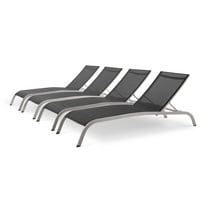Lounge Chair Chaise, Set of 4, Aluminum, Metal, Steel, Black, Modern Contemporary Urban Design, Outdoor Patio Balcony Cafe Bistro Garden Furniture Hotel Hospitality