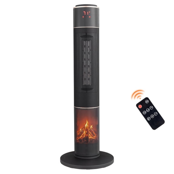 Tower Space Heater With 3D Flame Portable Electric Heater With Thermostat 60° Oscillation Timer Remote Control ,Heating Fast