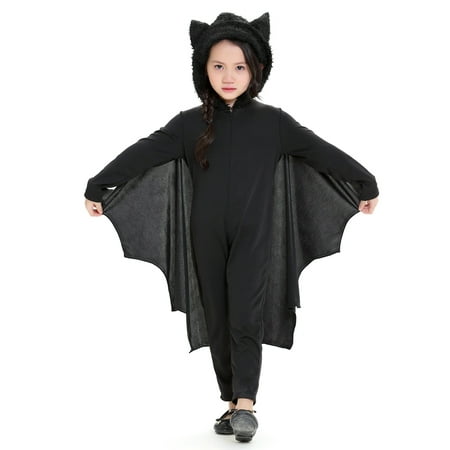 Child Kids Bat Jumpsuit Halloween Cosplay Costume for Boys Girls with Hood and