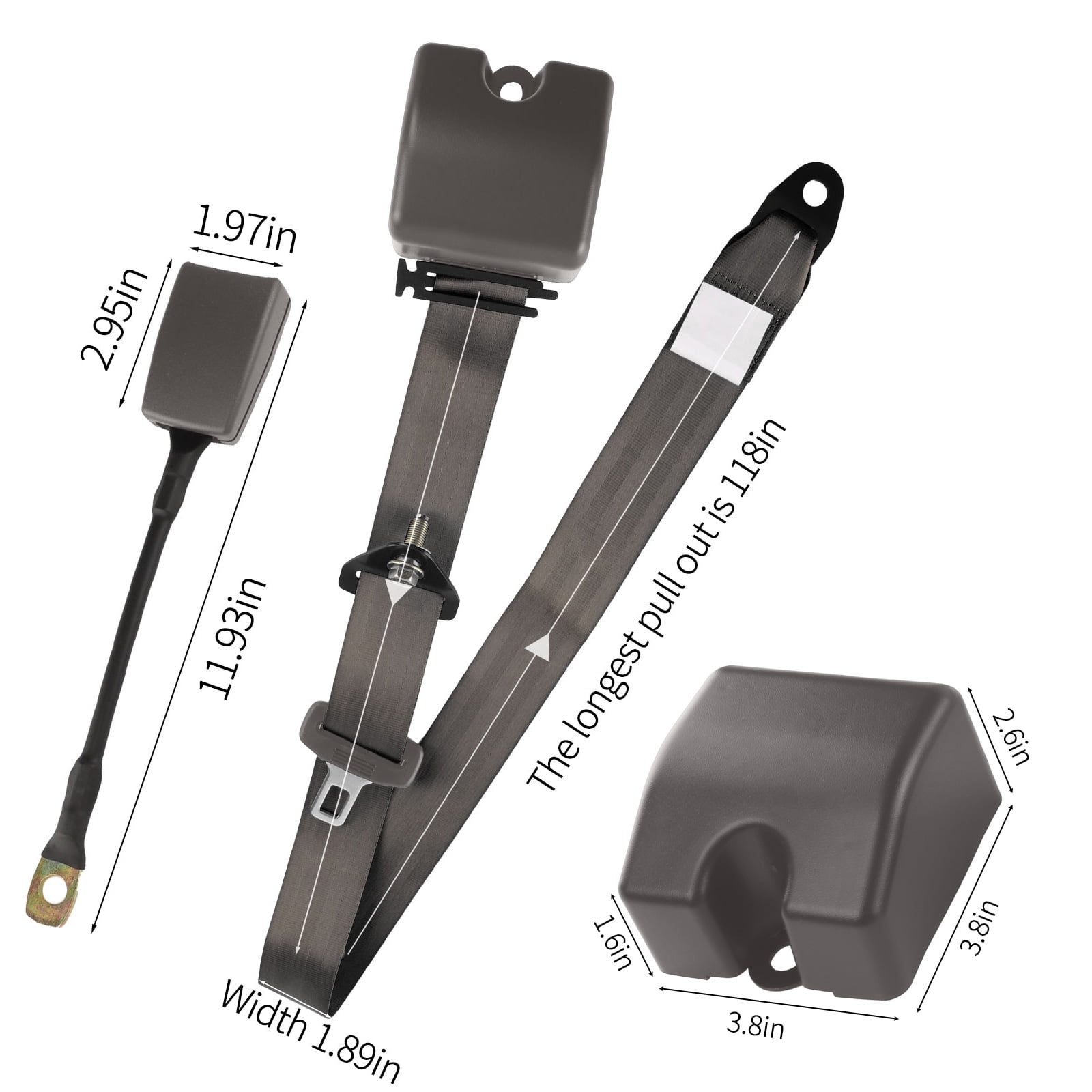 2 Set Universal 3pt Adjustable Retractable Lap Suitable for Modification Belts Kit for Go Kart,Club Golf Cart,Van,UTV,VR, Buggies, Minivan,Pickup and Truck (Gray)