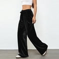 thumbnail image 5 of Women's Elastic Waist Velour Wide Leg Pants Long Palazzo Bell Bottom Casual Velvet Flare Jogger with Pockets Black, 5 of 7