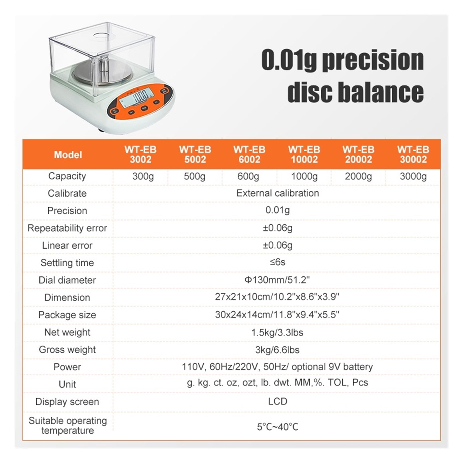 0.01g Digital Precision Scale 300g5000g Capacity Electronic Balance with LCD Display