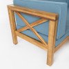 thumbnail image 4 of GDF Studio Keith Outdoor Acacia Wood Left Arm Loveseat and Coffee Table Set with Cushion, Teak and Blue, 4 of 14