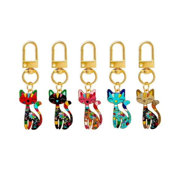 allydrew Colorful Cats Keychain, Bag Charm Accessory for Purse Handbag Backpack (Set of 5)