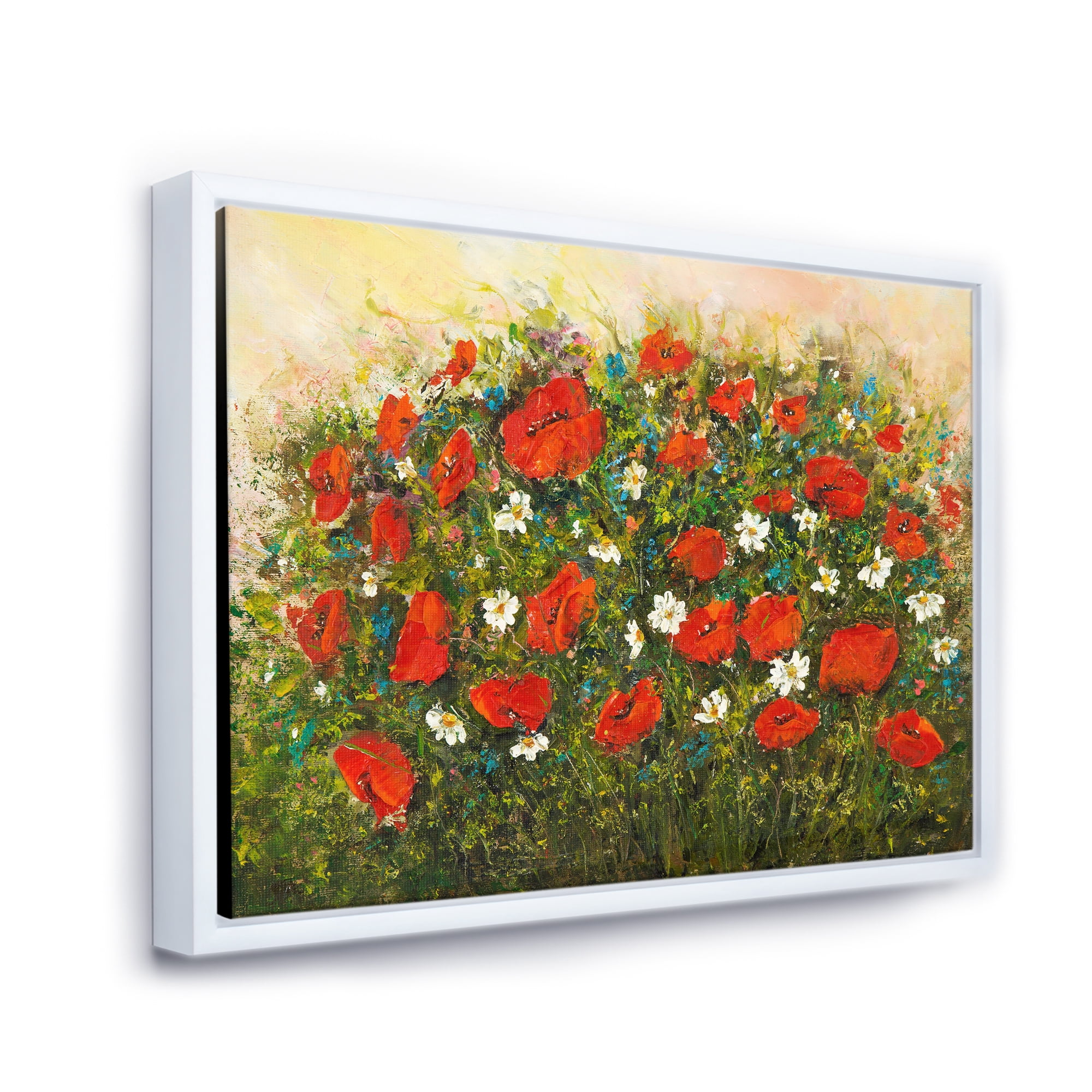 Designart 'The Fields of Red Wildflowers' Traditional Framed Canvas Wall Art Print