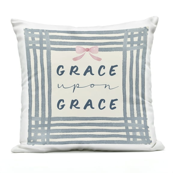 Stupell Industries Upon Grace with Pink Bow Outdoor Printed Pillow design by Blue Chair Blessing, 18 x 7 x 18