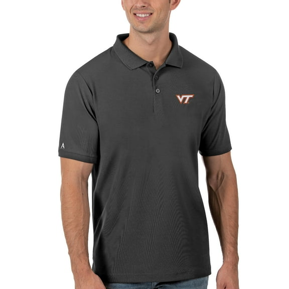 Men's Antigua Charcoal Virginia Tech Hokies Team Legacy Pique Polo