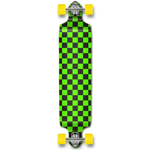 Yocaher Drop Down Longboard complete Cruiser 41.25" x 10" w/Premium Black grip tape, heavy duty Aluminum Alloy truck, 71mm longboard Wheels, and ABEC -9 Bearings - Checker Green