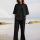 thumbnail image 2 of Algodón Lino Verano Trajes de 2 piezas Traje diario Mujeres Cami Top Pantalón largo Tie Up FLhrweasw Para estrenar, 2 of 9