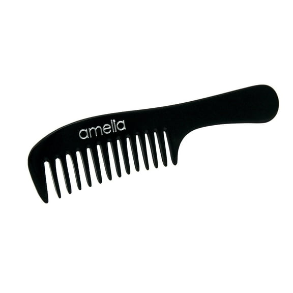 Amelia Beauty Cellulose Acetate 8in Handle Comb, Handmade, Smooth Edges, Eco-Friendly Plant Based Material, Course Tooth - Black Color