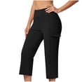 thumbnail image 2 of OGLCCG Womens Yoga Capri Pants High Waist Straight Leg Athletic Exercise Workout Leggings with Pockets Summer Crop Cargo Pants,L,Black, 2 of 6