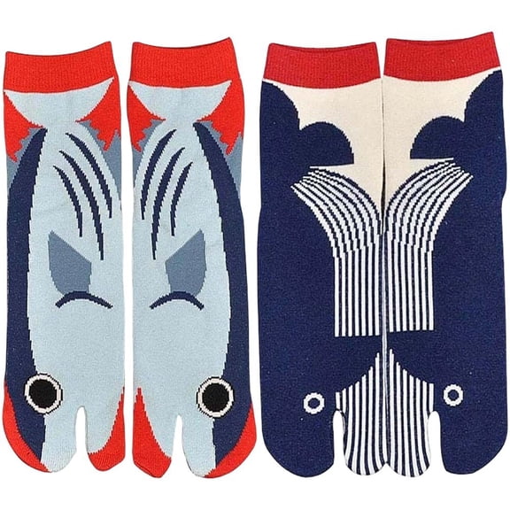 vlrwzc 2Pairs Cute Funny Split Toe Socks Flip Flop Socks Cartoon Fish Pattern Elastic Tabi Socks Trendy Breathable Sock Non Slip Ankle Socks for Women Men