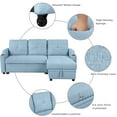 thumbnail image 4 of Euroco 80" Pull Out Sofa Bed L Shape Sofa with Storage Chaise and Cup Holder, Linen Fabric 3 Seater Couch, Blue, 4 of 10