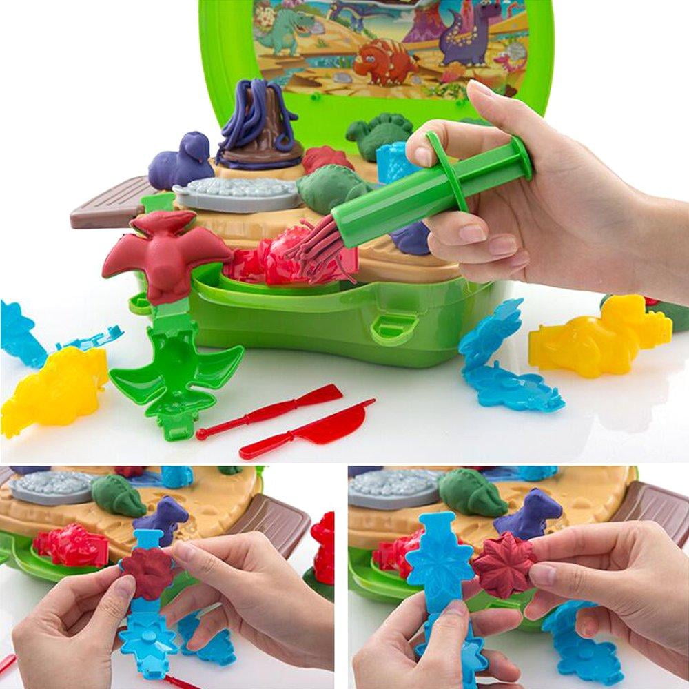 Dear Deer Kids Play Dough Dinosaur World Play Dough Set Creations Tools Pretend Play Toy Kit with Storage Backpack Dough and Molds for Kids 26 Pieces
