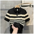 thumbnail image 4 of Men's Clothing Luxury Knitted Striped Polo Shirt Leisure Vintage Streetwear Button-down T-shirt for Men Breathable Knitwear, 4 of 5
