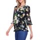 thumbnail image 4 of Blusa de Chiffon Floral para Mujeres INSPIRE CHIC de Manga 3/4 con Cuello Redondo y Dobladillo con Volantes en Negro-Verde Floral Talla L, 4 of 6
