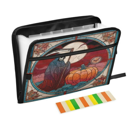 13 Individual Pockets Organ Folder Waterproof A4 Size File Folder Home Work Office Categorized Storage File Manager Stained Glass Grim Reaper