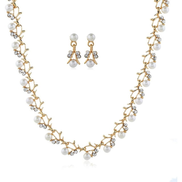 Conjunto de collar de aretes de diamantes de imitación de perlas de imitación, accesorios de joyería de elegancia exquisita JAMW Sencillez
