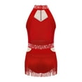 thumbnail image 4 of TSSOE Kids Girls Tassel Latin Dance Dress Shiny Fringe Skirt Halter Bodysuit Ballroom Jazz Salsa Dance Leotard Red 16, 4 of 7