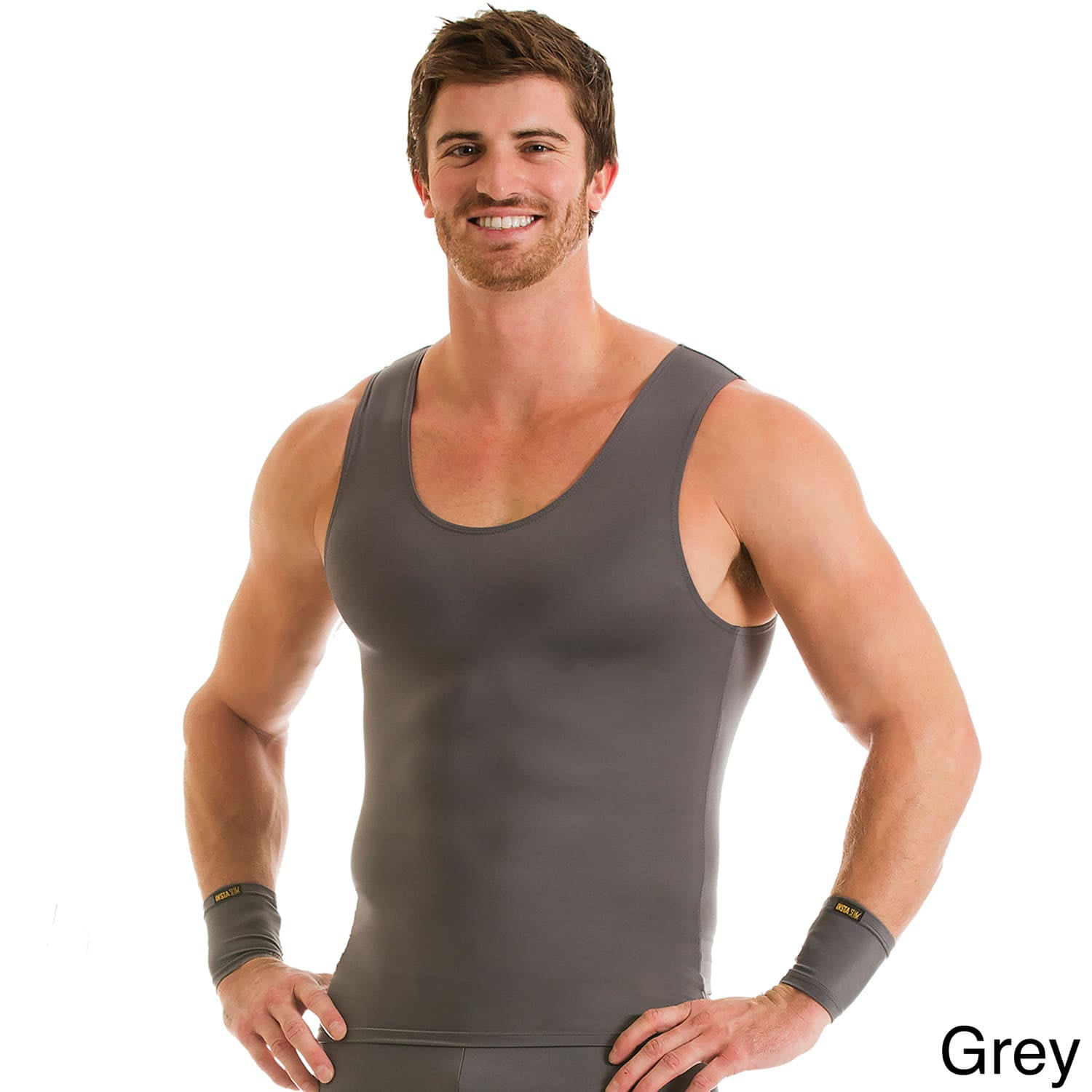 INSTA SLIM Mens Compression Muscle Tank Shirt, Color: Grey (MA0001-GRY ...