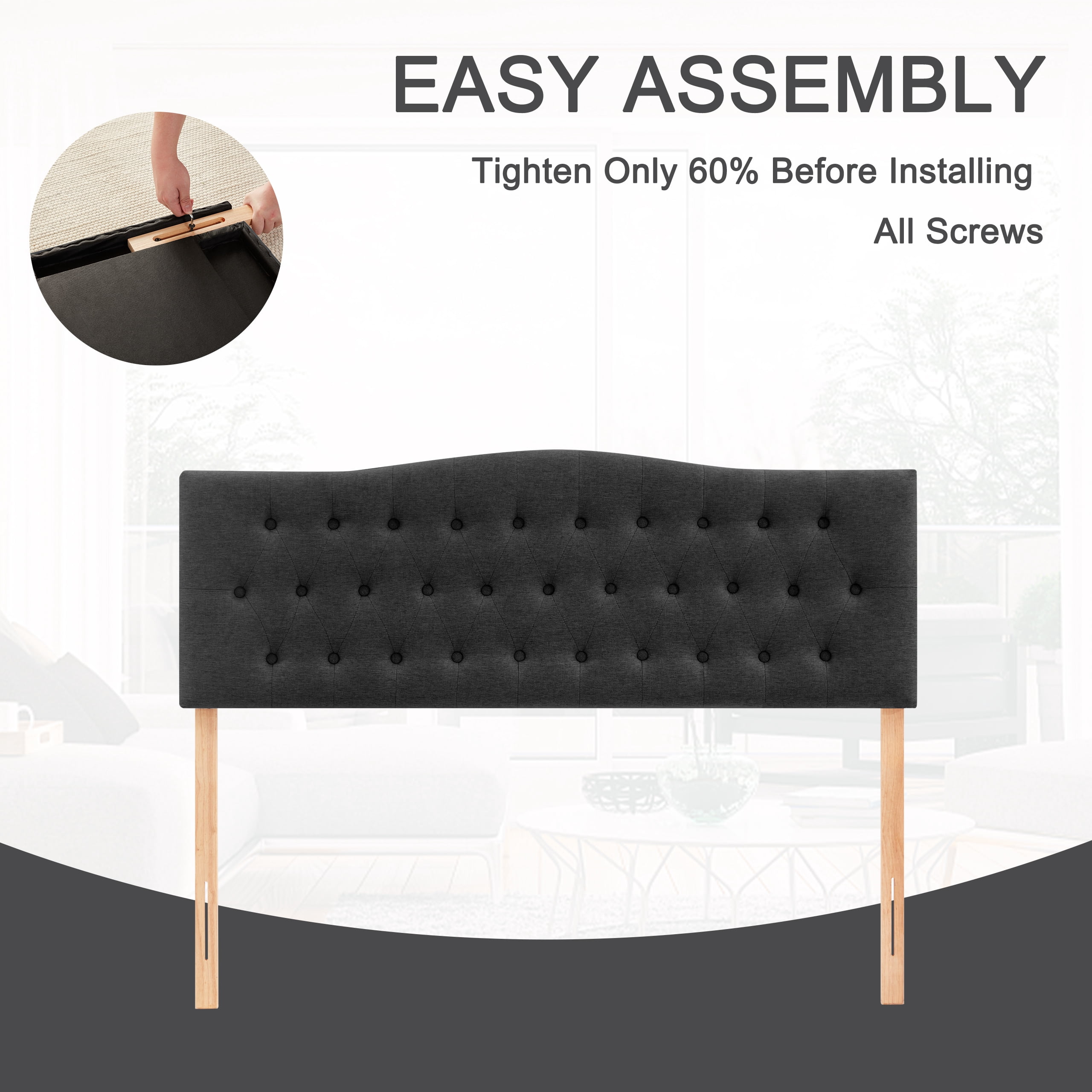 Weture Tufted Upholstered Queen Bed Headboards, Adjustable Height, Black