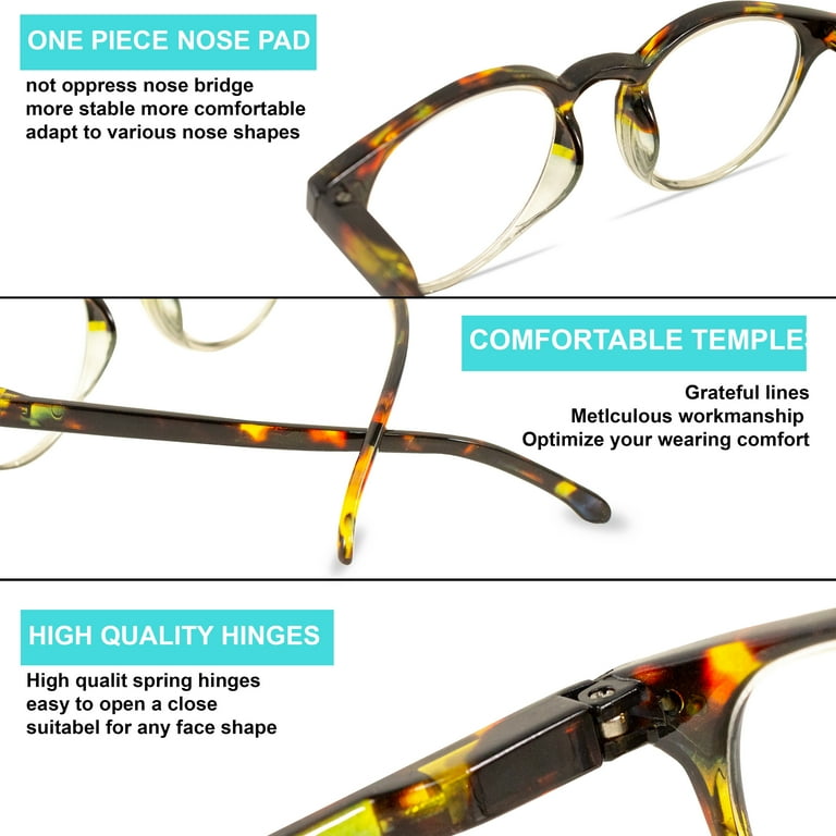 Pairs Reading Glasses for Men Women Spring Hinge Round Horn
