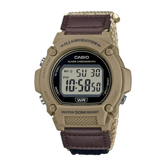 Casio Mens Digital Cloth Band Wristwatch, Tan