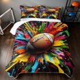 thumbnail image 2 of Manfei Boys Rugby Bed Spread Queen, Sports Gaming Queen Coverlet Set, Black Multicolor Brown, Black Reversible 3-Piece, 1 Quilt and 2 Pillowcases, 2 of 7