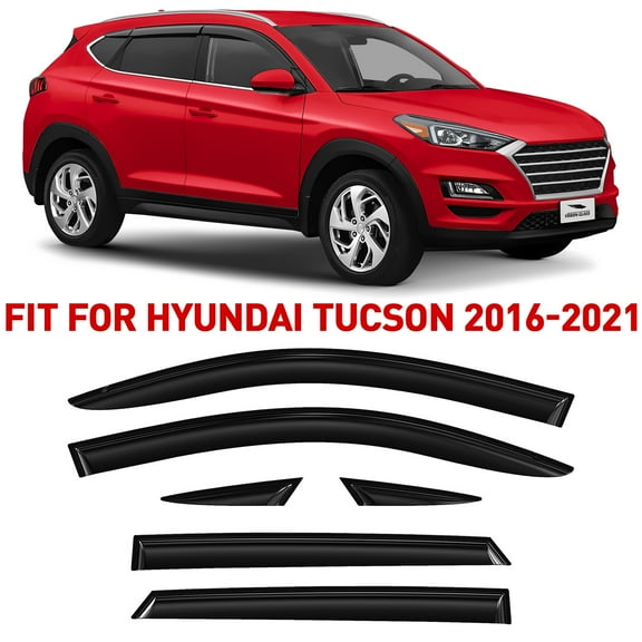 Voron Glass Tape-on Extra Durable Rain Guards for Hyundai Tucson 2016-2021, Window Deflectors, Vent Window Visors, 6 Pieces - 100487