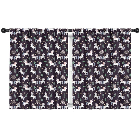 Blackout Kids Curtains,Dark Blue Cartoon Unicorn Flower Leaf Pattern Childrens Insulated Curtains Set Of 2,Bedroom Essentials,Toddler Room Decor 42"x54"