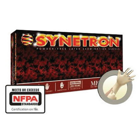 Microflex 2X Natural 11.4" Synetron 9.1 mil Latex Ambidextrous Non-Sterile Powder-Free Disposable Gloves With Textured Finish And Extended, Beaded Cuffs (50 Each Per Box)