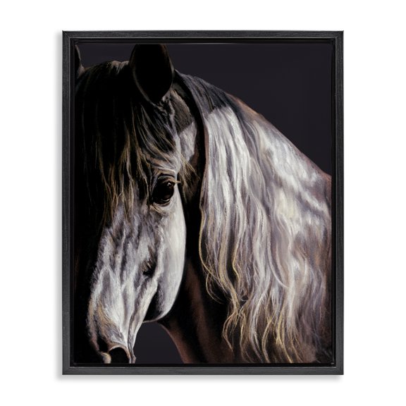 Stupell Industries Rustic Lodge Horse Portrait in Shadow Black Floating Frame Canvas Art, 17 x 21, by Spirit Horse
